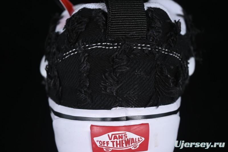 Vans Old Skool Distressed Black Canvas Sneakers with Orange Accents