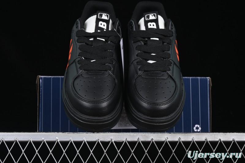 NY Yankees Black Leather Sneakers – Bold Orange Logo Edition