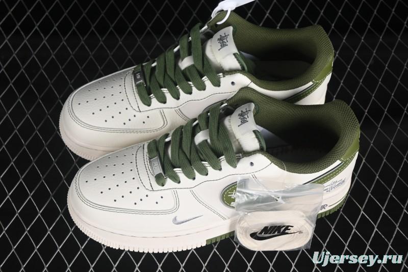 Nike Air Force 1 '07 Low Stussy Collaboration Dual-Tone Beige Green Casual Sneakers with Strap - XS1958-525