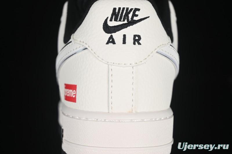 Nike Air Force 1 '07 Low Supreme Collaboration Beige Black Spliced Casual Sneakers with Strap - HH7518-056