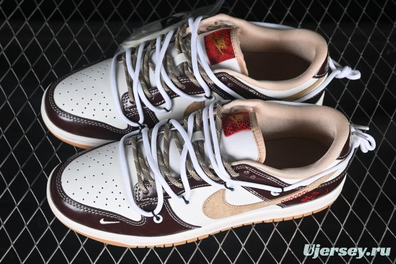 Nike SB Dunk Low Year of the Snake Series Strap Shiny Brown Swoosh Anniversary Custom Low-Top Casual Skate Shoes - YX5066-290