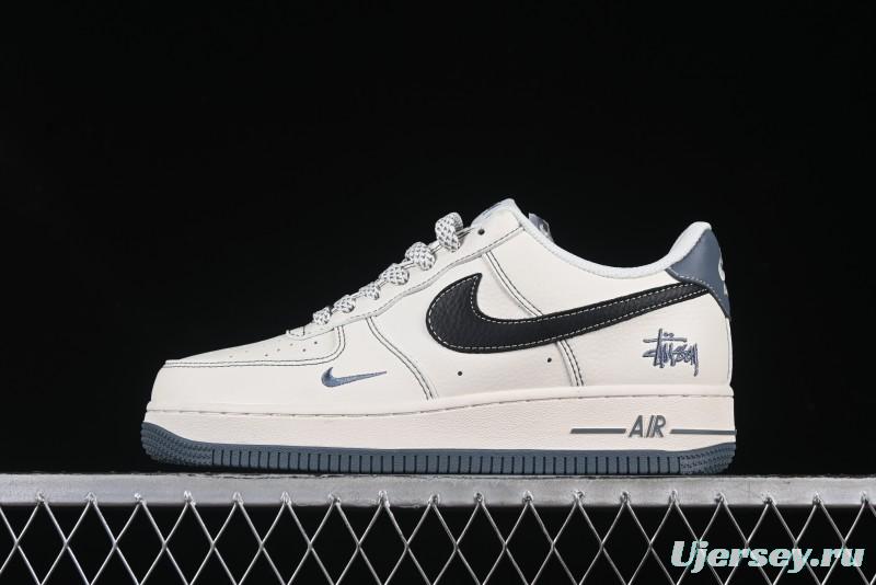Nike Air Force 1 '07 Low Stussy Collaboration Grey Base Black Swoosh Casual Sneakers - XZ6188-761