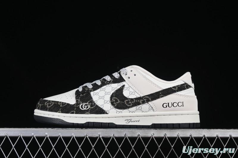 Nike SB Dunk Low Gucci Collaboration Black Denim Anniversary Custom Low-Top Casual Skate Shoes - CH8311-286