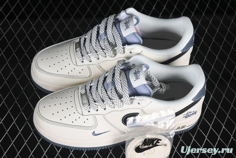 Nike Air Force 1 '07 Low Stussy Collaboration Grey Base Black Swoosh Casual Sneakers - XZ6188-761