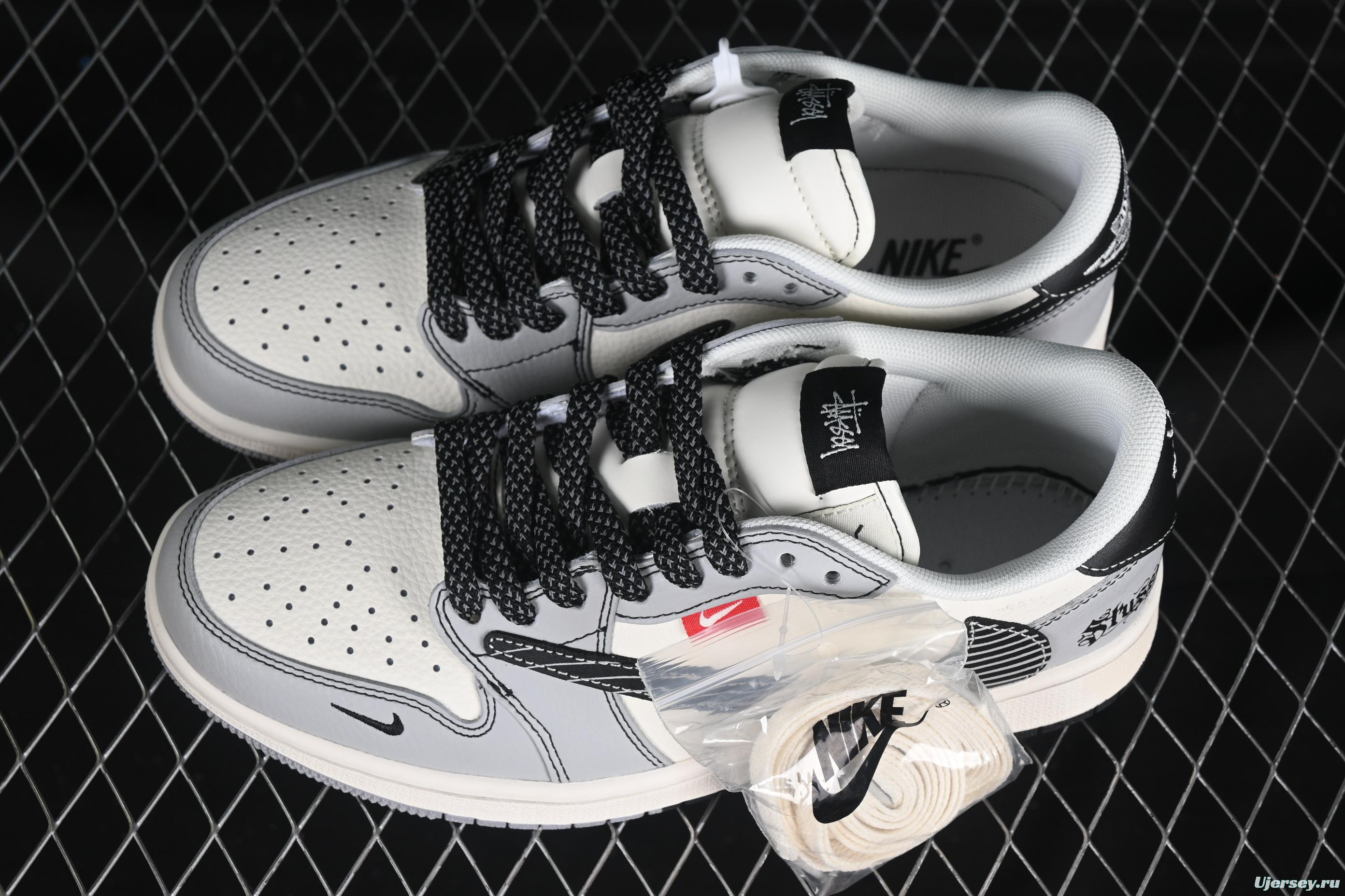 Nike x Stussy Low OG Sneakers - Black & Grey Stripe Swoosh Edition