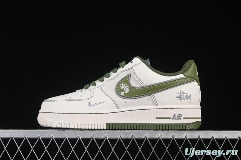 Nike Air Force 1 '07 Low Stussy Collaboration Dual-Tone Beige Green Casual Sneakers with Strap - XS1958-525