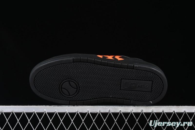 NY Yankees Black Leather Sneakers with Bold Orange Logo