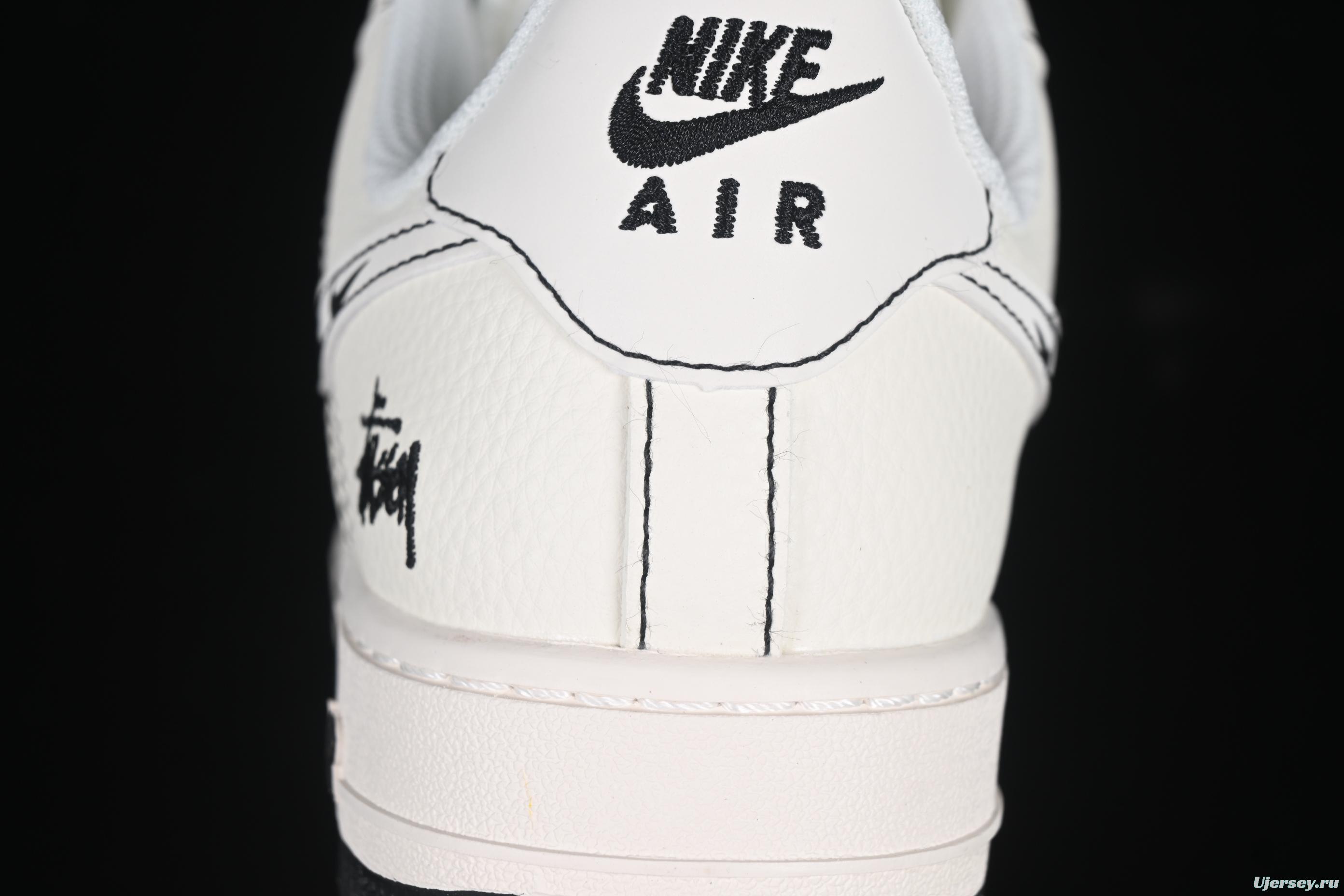 Nike Air Force 1 '07 Low Stussy Collaboration Black Swoosh Casual Sneakers - HH7518-062