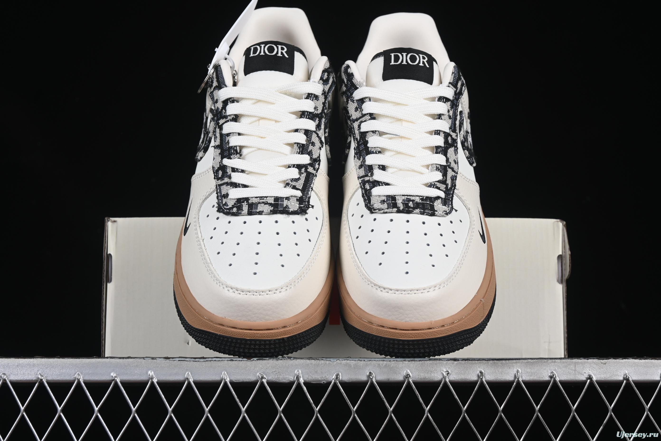 Nike Air Force 1 '07 Low Dior Collaboration Beige Black Grey Stitch Casual Sneakers - KK1988-048