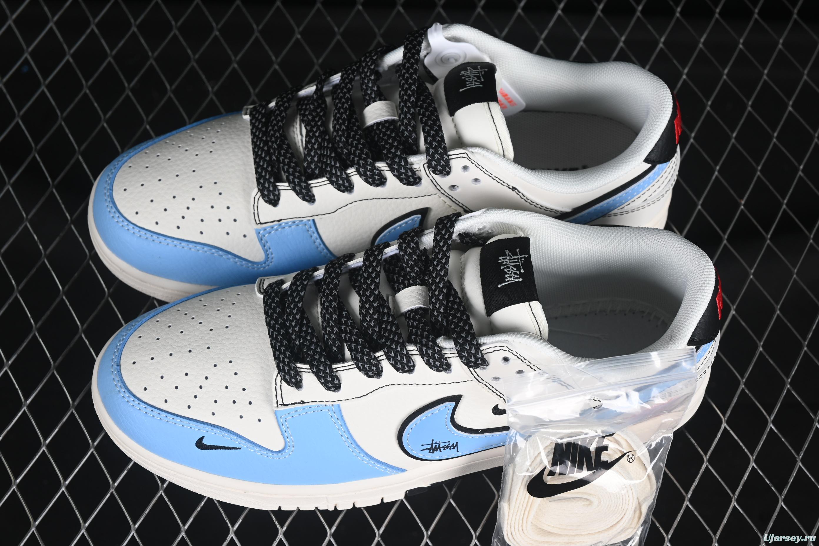 Nike SB Dunk Low Stussy Collaboration Two-Tone Black Blue Anniversary High-End Custom Low-Top Casual Skate Shoes - ZH2598-225