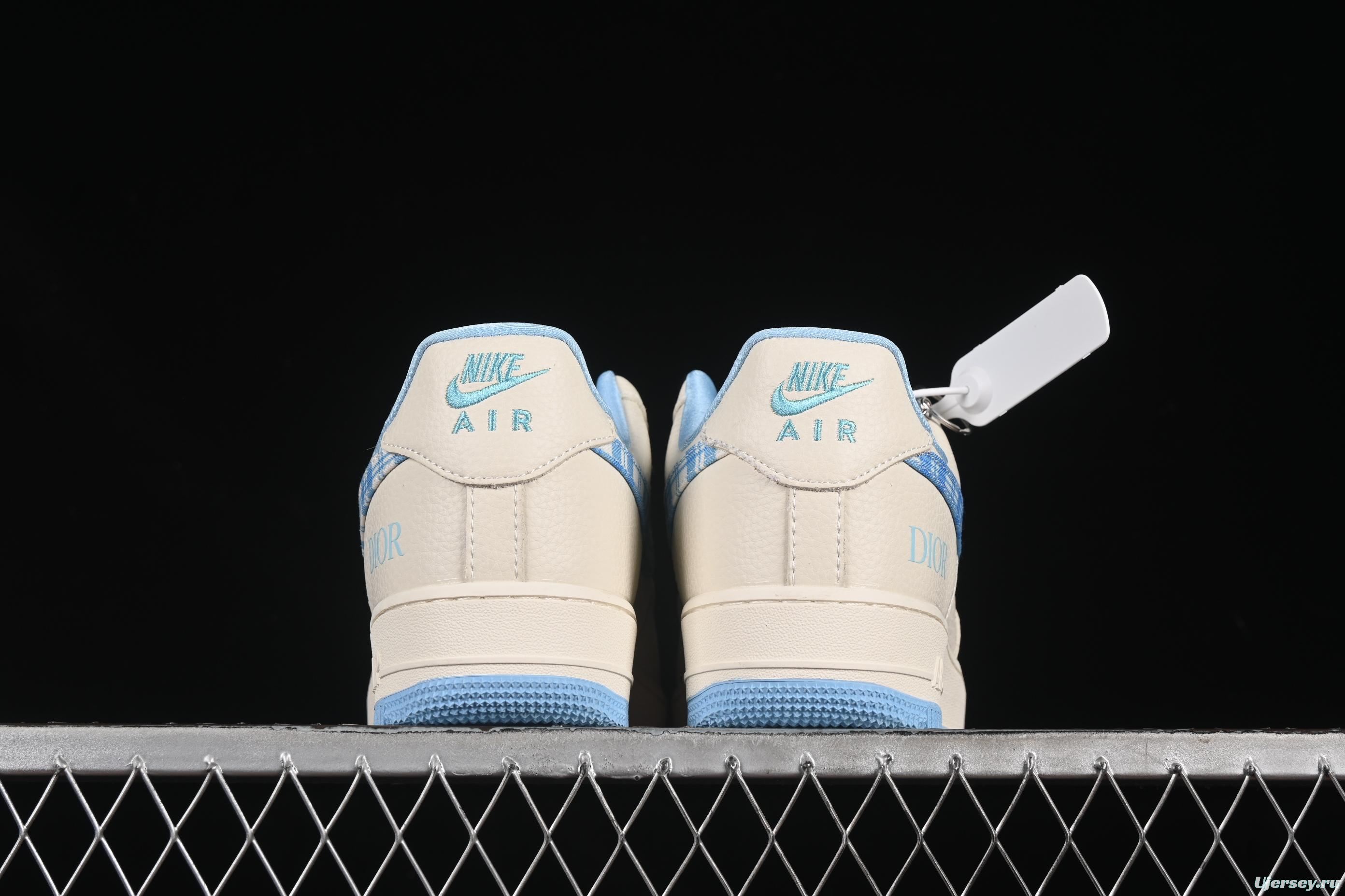 Nike Air Force 1'07 Low Dior Collaboration Beige Blue Checkered Casual Sneakers - KK1988-072