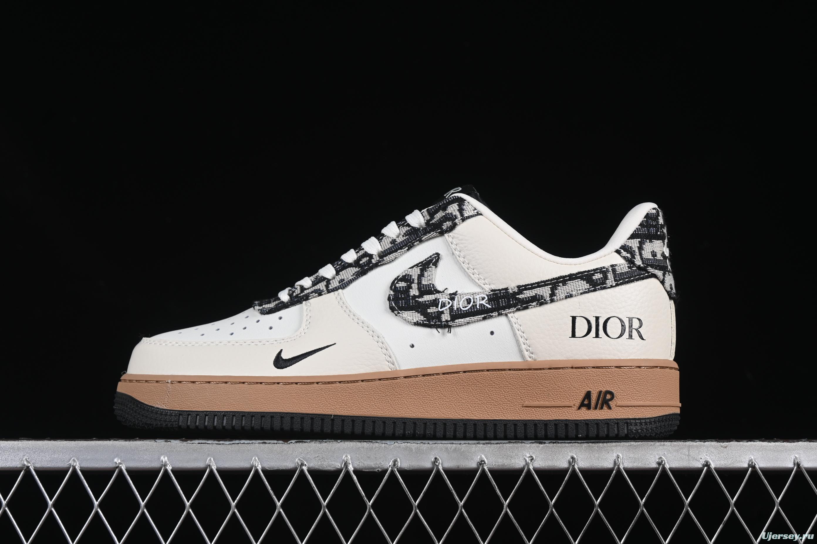 Nike Air Force 1 '07 Low Dior Collaboration Beige Black Grey Stitch Casual Sneakers - KK1988-048