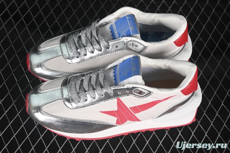 Golden Goose Marathon White Red Silver Comfortable Low-Top Lifestyle Sneakers - H8D4