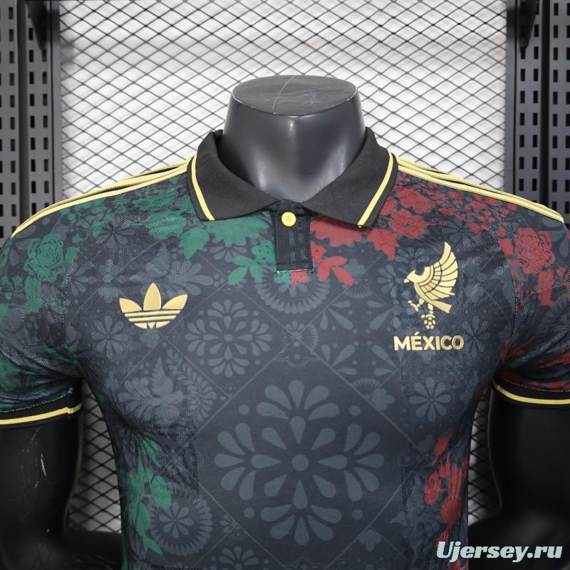 Player Version 2025 Mexico Black with Floral Pattern Design Jersey