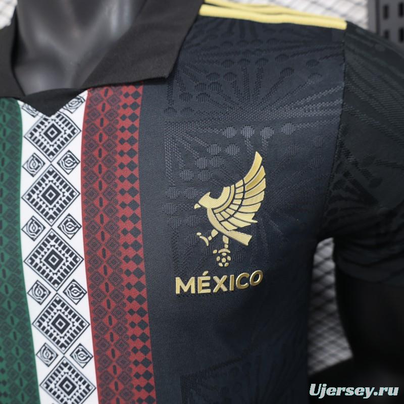 Player Version 2025 Mexico Black with Traditional Pattern Design Jersey