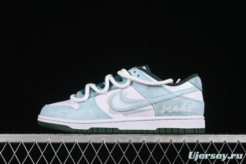 Nike Dunk Low Deconstructed Snake Emblem White Blue Low-Top Casual Sneakers - DD1391-101