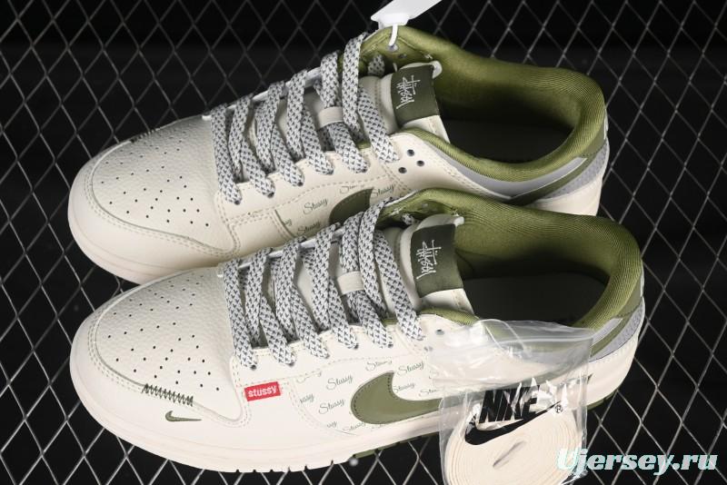 Nike SB Dunk Low Stussy Collaboration 3D Green Swoosh Anniversary Custom Low-Top Skate Shoes - XS6089-538