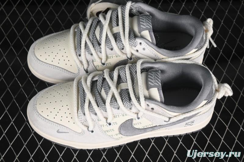 Nike SB Dunk Low OFF-WHITE Anniversary Edition Customized Skate Shoes with Gray Swoosh - YX5066-223