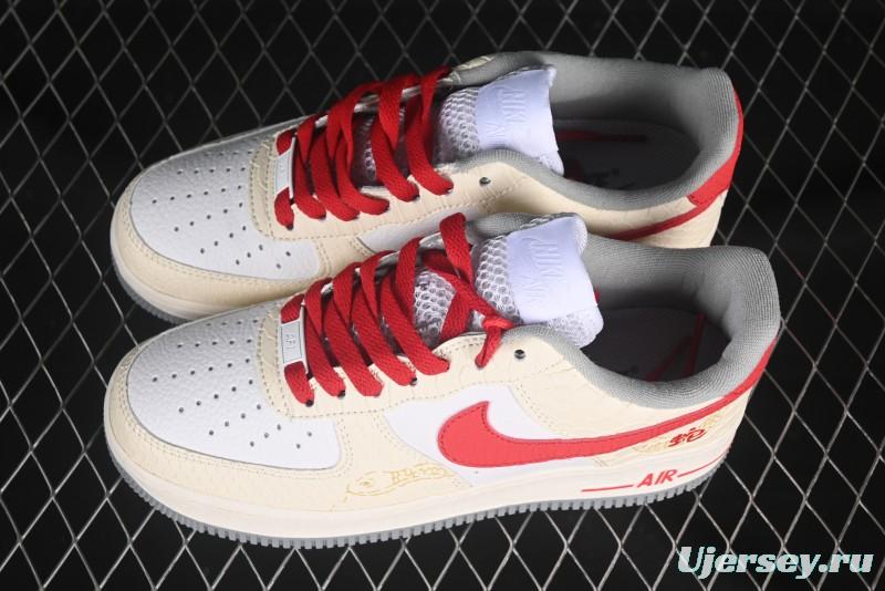 Nike Air Force 1'07 Low Snake Year Themed Casual Sneakers with Full-Length Air Cushion - DX2678-100