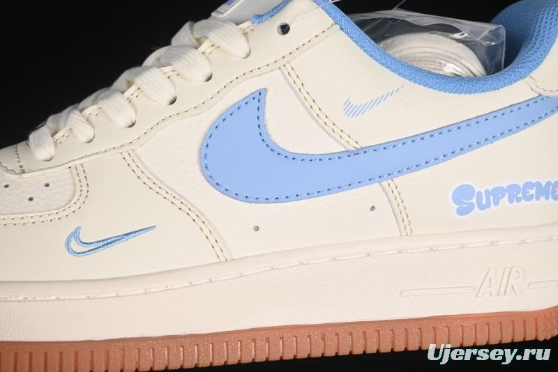 Nike Air Force 1 '07 Low Supreme Collaboration Blue Swoosh Gum Sole Casual Sneakers - XS1958-547