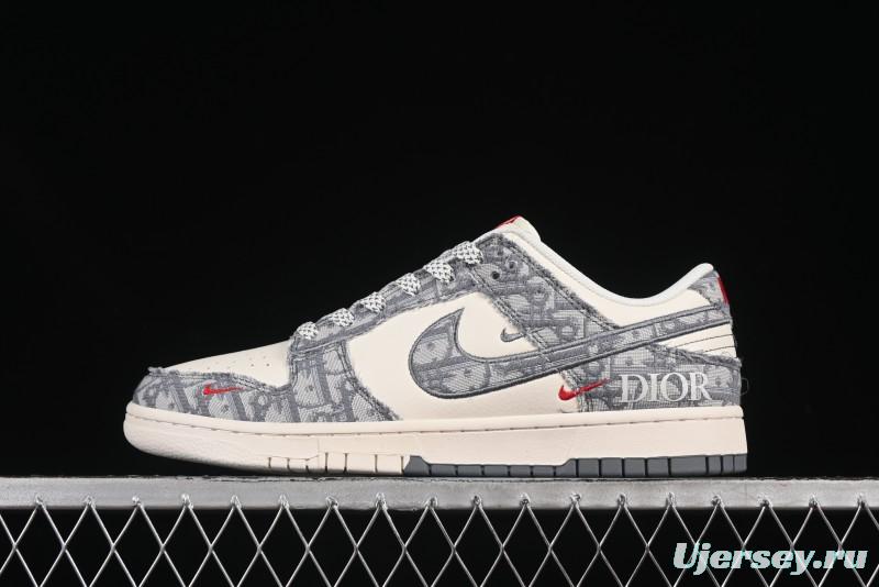 Nike SB Dunk Low Dior Collection Woven Grey Check Anniversary High-End Custom Low-Top Casual Skate Shoes - SJ2558-013