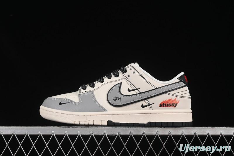 Nike SB Dunk Low Stussy Collaboration Dual-Tone Black Grey Anniversary Custom Low-Top Skate Shoes - ZH2598-227