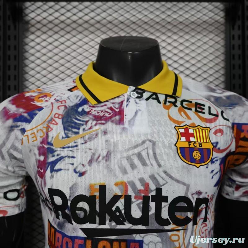Player Version 25/26 Barcelona White with Graffiti Art Pattern Jersey