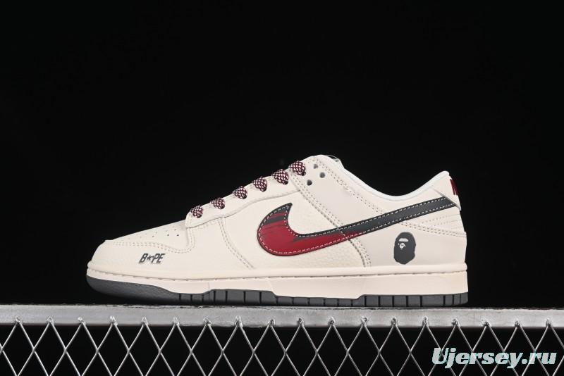 Nike SB Dunk Low BAPE Collaboration Graffiti Red Swoosh Anniversary Customized Low-Top Casual Skate Shoes - JJ2508-561
