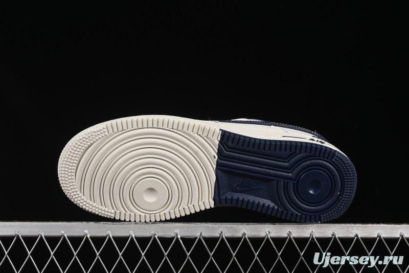 Nike Air Force 1'07 Low Casual Sneakers in Cream with Blue Swoosh - SC9207-535