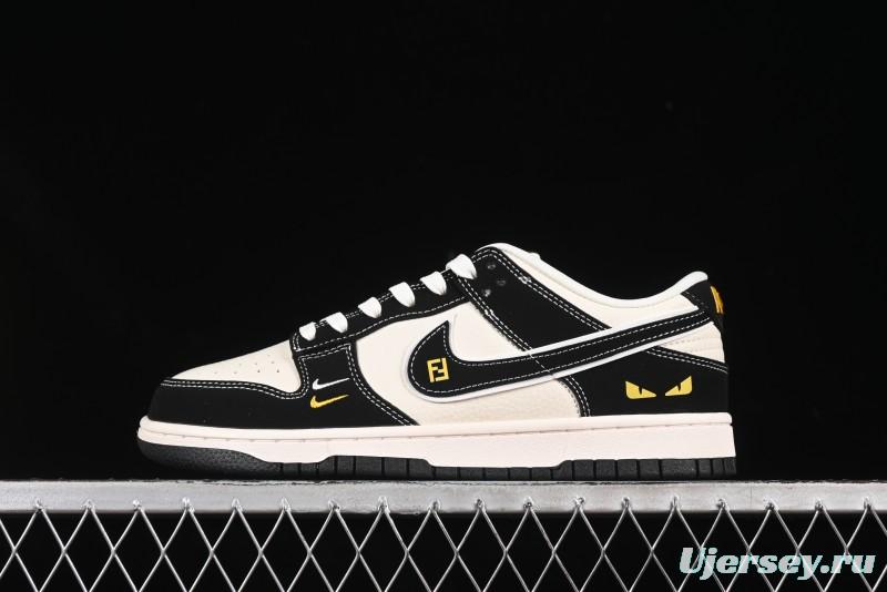 Nike SB Dunk Low Fendi Collaboration Black White Black Swoosh Anniversary Custom Low-Top Skate Shoes - LW1818-115