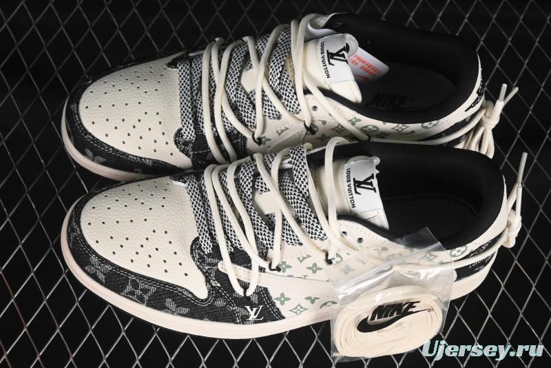 Nike Travis Scott x Fragment Design x Air Jordan 1 Low OG SP AJ1 LV Collaboration Black Denim Low-Top Casual Sneakers - YX5066-323