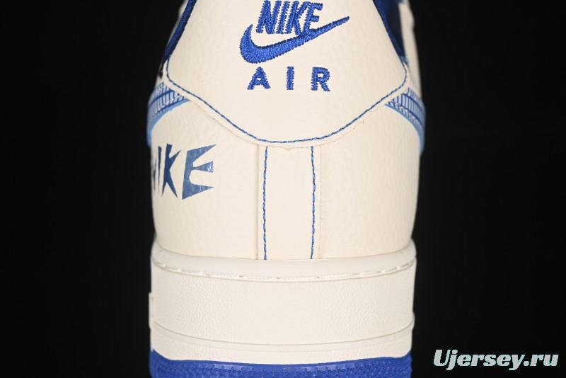 Nike Air Force 1'07 Low Casual Sneakers with Blue Line Ghost Face Design - DF0188-053