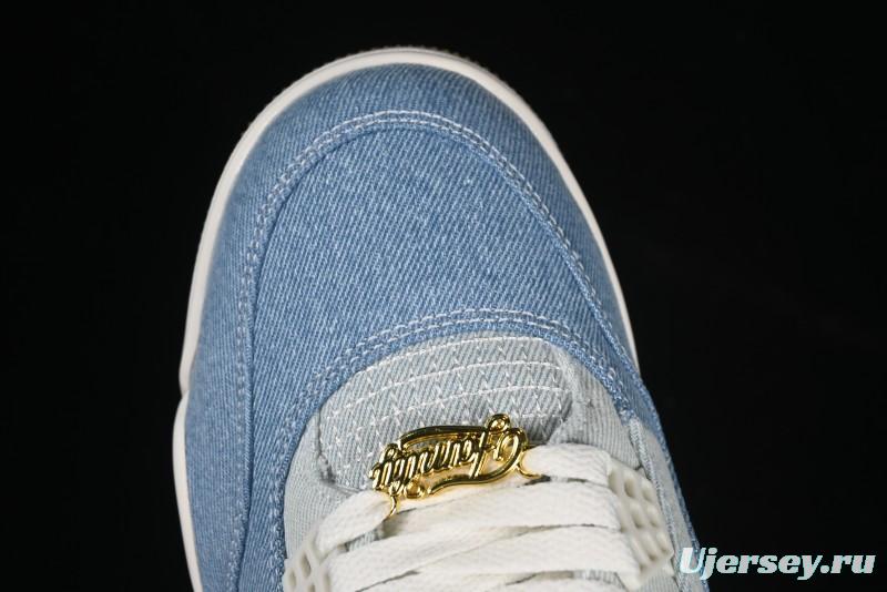 Nike Air Jordan 4 Retro Denim "Worn Blue" Sneakers with Distressed Wash Finish - IB6716-100