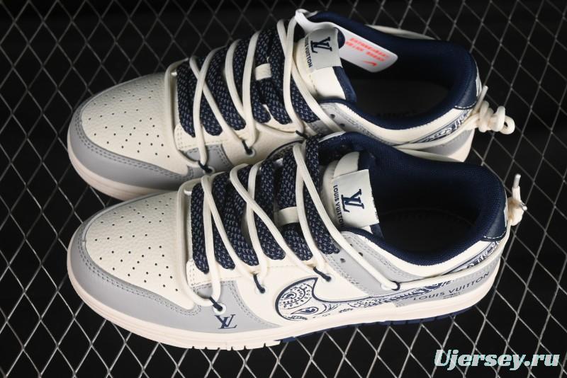 Nike SB Dunk Low LV Series Strap Graffiti White Blue Swoosh Anniversary High-End Custom Low-Top Casual Skate Shoes - DM6868-074