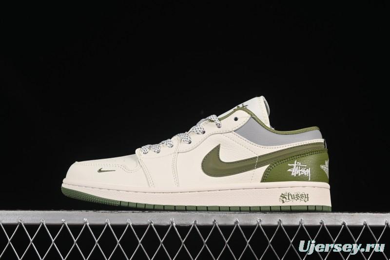 Nike Air Jordan 1 Low Stussy Collaboration Retro Basketball Shoes with 3D Swoosh - XS6086-558