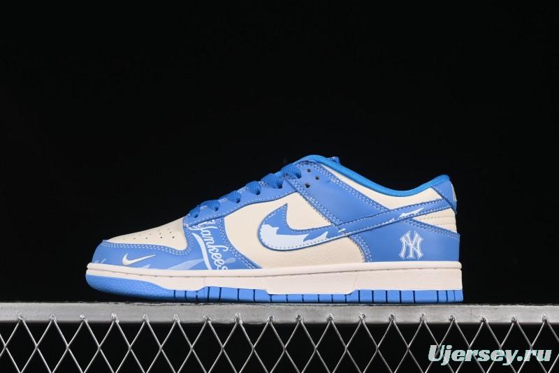 Nike SB Dunk Low MLB Blue White Blue Swoosh Anniversary Custom Low-Top Casual Skate Shoes - KK1333-036