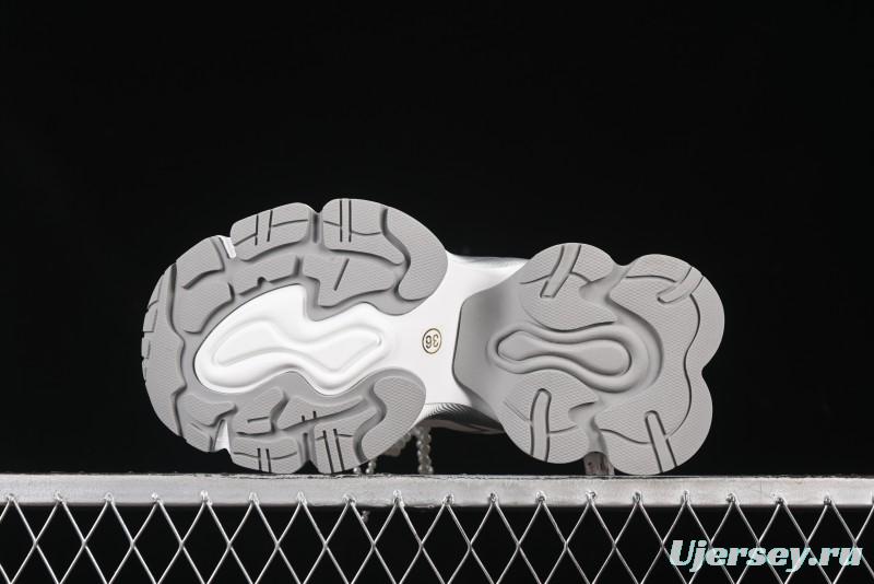 GG-CC Star Same Style Lace-Up Hollow Out Dad Shoes with 5cm Hidden Height Increase - G25X269 White Blue