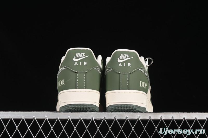 Nike Air Force 1'07 Low Dior Collaboration Dark Green Floral Swoosh Casual Sneakers - KK1988-081