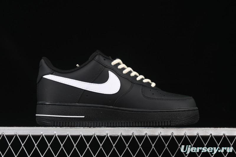 Nike Air Force 1 '07 Low Casual Sneakers in Black & White with Hemp Rope Detailing - ZH0316-073