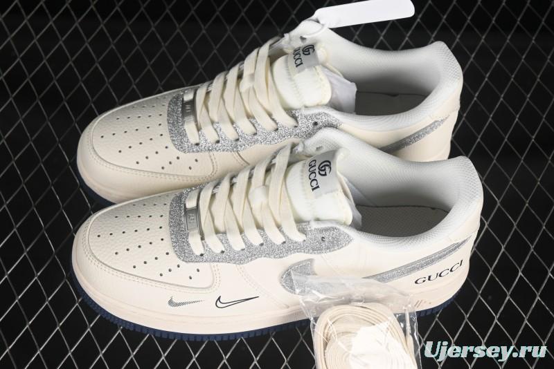 Nike Air Force 1 '07 Low Gucci Collaboration Silver Swoosh Casual Sneakers - XS1958-546