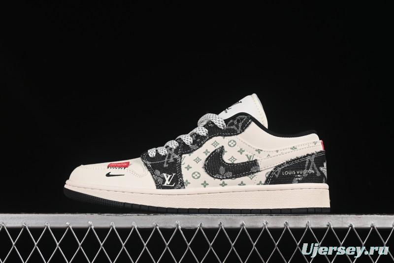 Nike Air Jordan 1 Low LV Collaboration Black Broken Check Custom High-End Retro Basketball Shoes - YX5066-332