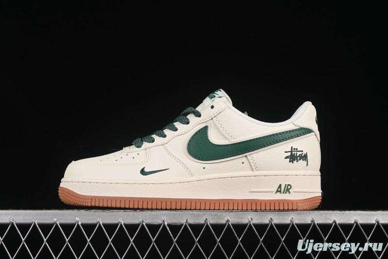 Nike Air Force 1 '07 Low Stussy Collaboration Green Swoosh Gum Sole Casual Sneakers - XX3168-138