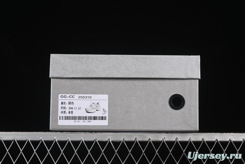 GG-CC Lace Pearl Chain Casual Platform Dad Shoes - 250310 Silver