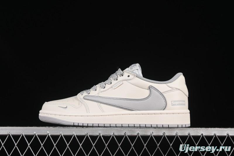 Nike Travis Scott x Fragment Design x Air Jordan 1 Low OG SP AJ1 Collaboration Sneakers with Reverse Swoosh - DH0223-322