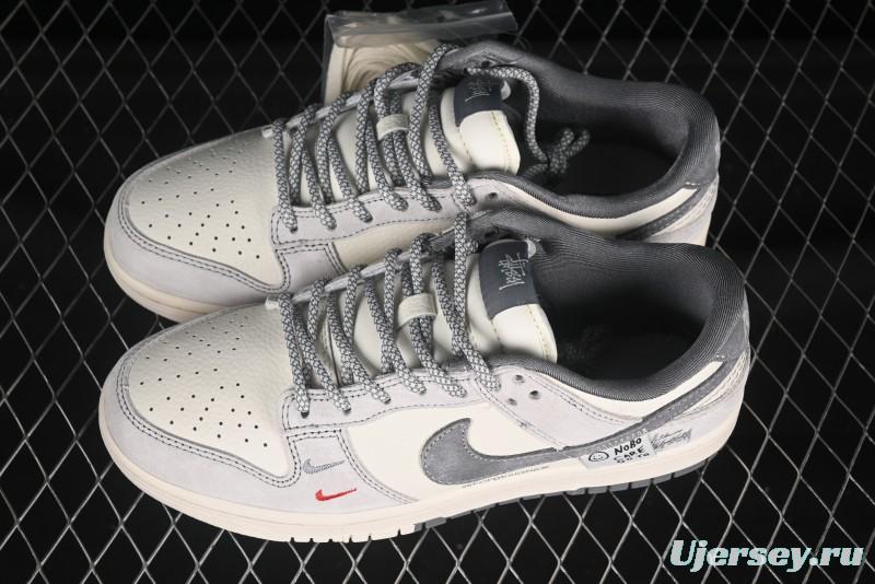 Nike SB Dunk Low Stussy Patchwork Grey Anniversary Custom Low-Top Skate Shoes - YX5066-296
