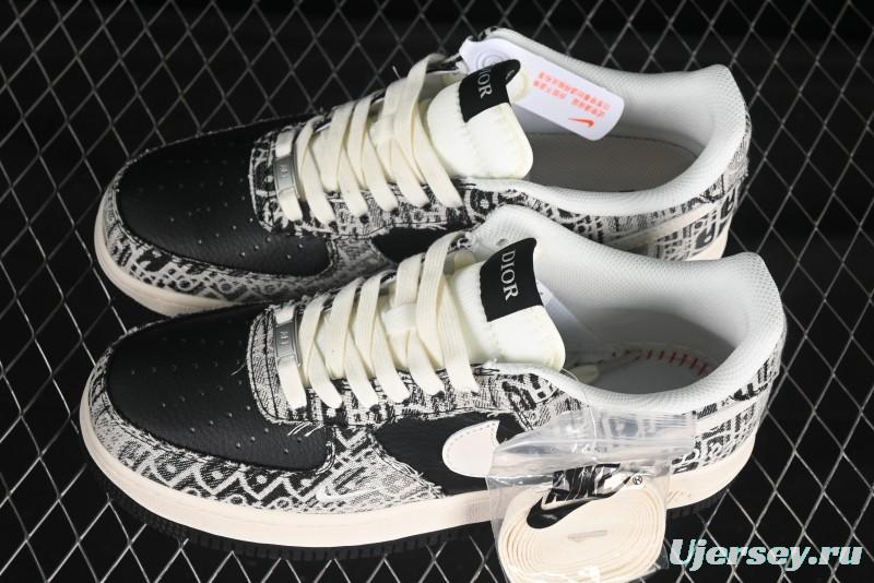 Nike Air Force 1 '07 Low Dior Collaboration Pattern Black White Swoosh Casual Sneakers - XS1958-581