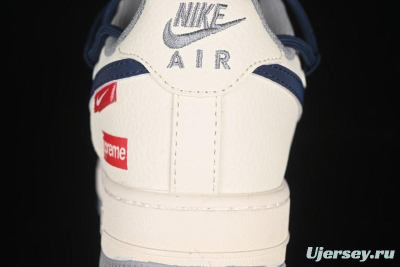Nike Air Force 1 '07 Low Supreme Collaboration Two-Tone Blue Grey Lace-Up Casual Sneakers - DM6868-068