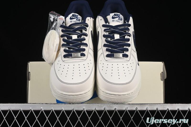 Nike Air Force 1'07 Low Casual Sneakers in Cream with Blue Swoosh - SC9207-535