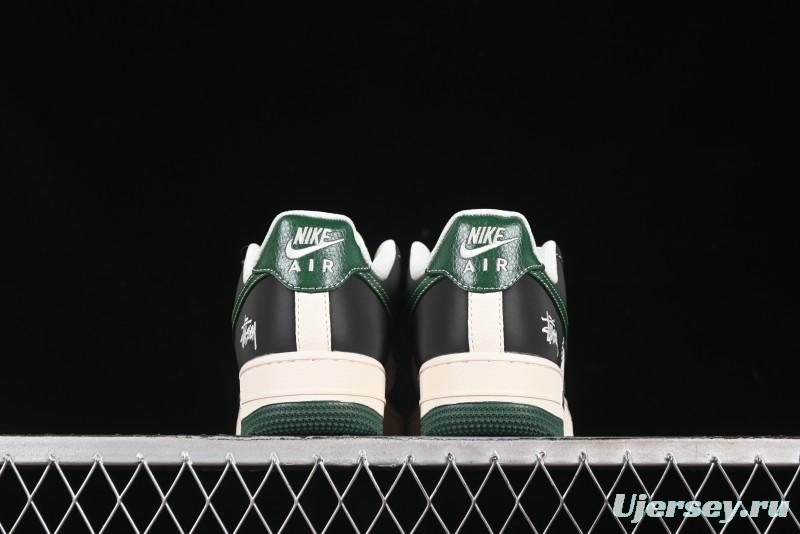 Nike Air Force 1 '07 Low Stussy Collaboration Black Green Swoosh Casual Sneakers - XS1958-572