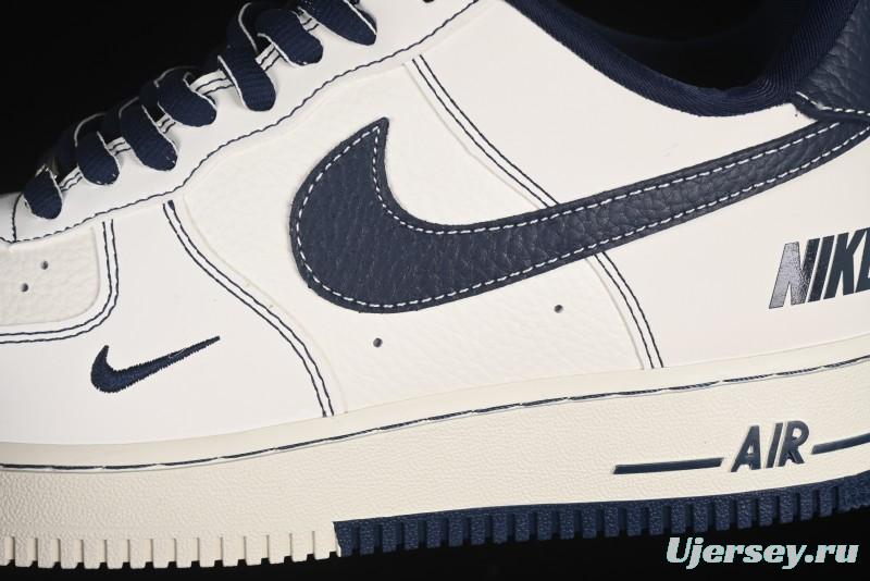 Nike Air Force 1'07 Low Casual Sneakers in Cream with Blue Swoosh - SC9207-535